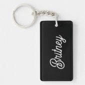 Modern zwart wit gepersonaliseerd monogram en naam sleutelhanger (Voorkant)