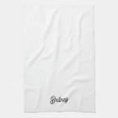 Modern zwart wit gepersonaliseerd monogram en naam theedoek (Verticaal)