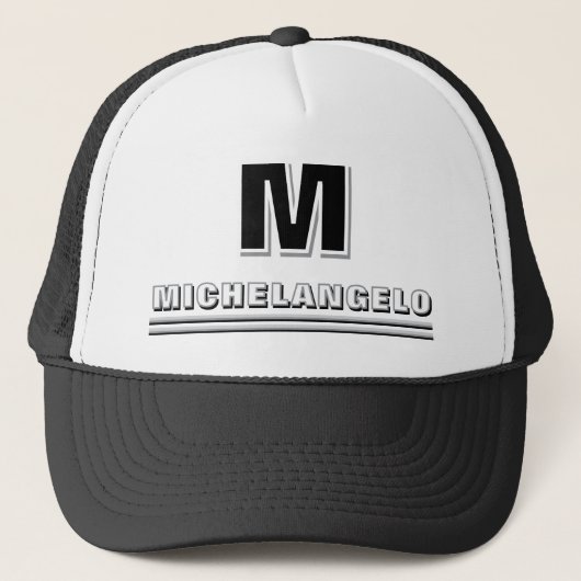 Modern zwart wit gepersonaliseerd monogram en naam trucker pet (Voorkant)