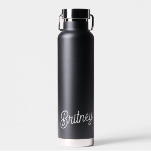Modern zwart wit gepersonaliseerd monogram en naam waterfles