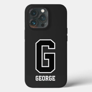 Modern zwart wit gepersonaliseerd monogram voor he iPhone 13 pro hoesje