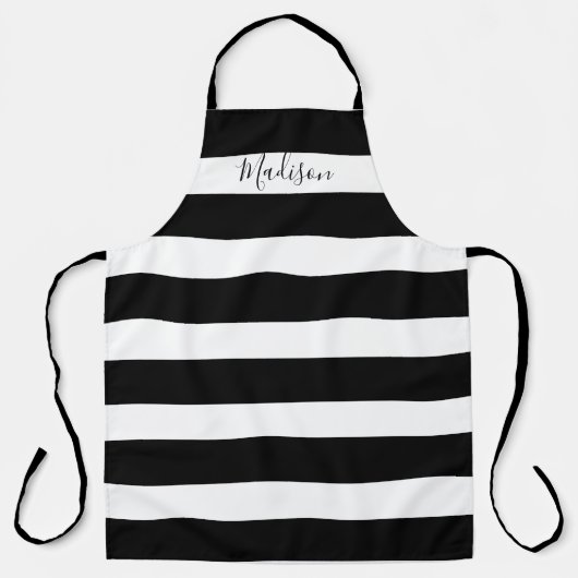 Modern zwart-wit gepersonaliseerd script schort (Voorkant)