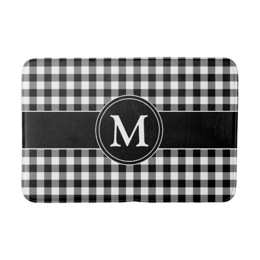 Modern zwart-wit geruit monogram badmat (Voorkant)