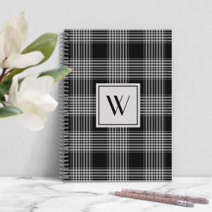 Modern zwart-wit geruit monogram notitieboek