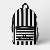Modern zwart wit gestreept patroon met hart bedrukte rugzak (Voorkant)