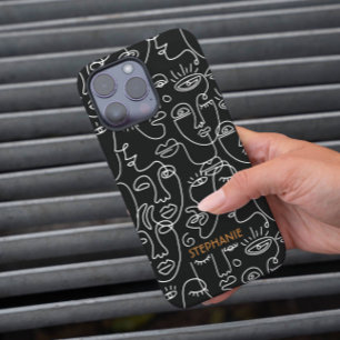 Modern Zwart Wit Gezichtslijn Patroon Custom iPhone 16 Pro Hoesje