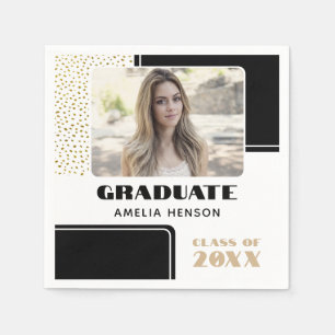Modern Zwart Wit Glitter Afstuderen Foto Servet