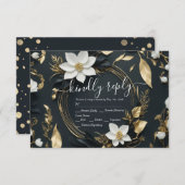 Modern Zwart Wit Goud Bloemen Krans Bruiloft RSVP (Voorkant / Achterkant)