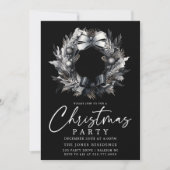 Modern Zwart & Wit Goud Kerstkrans Party Kaart (Voorkant)