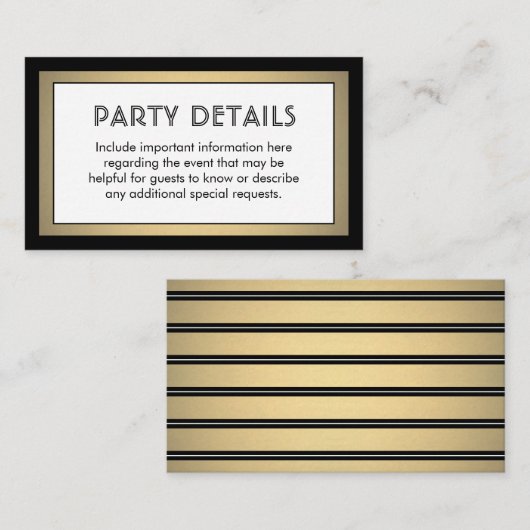 Modern zwart, wit & goud namaak folie details informatiekaartje (Voorkant / Achterkant)