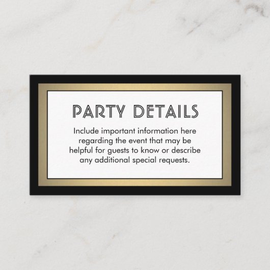 Modern zwart, wit & goud namaak folie details informatiekaartje (Voorkant)