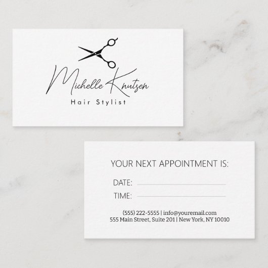 Modern zwart wit Haarstylist Afspraakkaart Visitekaartje (Voorkant / Achterkant)