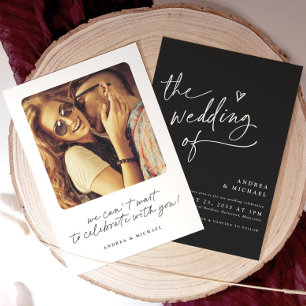 Modern Zwart & Wit Handschrift Hart bruiloft Kaart