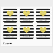 Modern zwart-wit hart Happy Birthday Vierkante Sticker (Vel)
