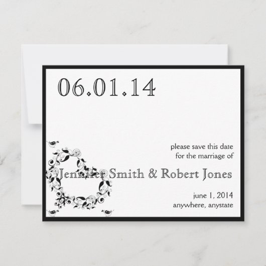 Modern Zwart-wit hart Save the Date (Voorkant)