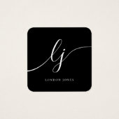 Modern Zwart Wit Kalligrafie Cadeaubon Vierkante Visitekaartjes (Voorkant)