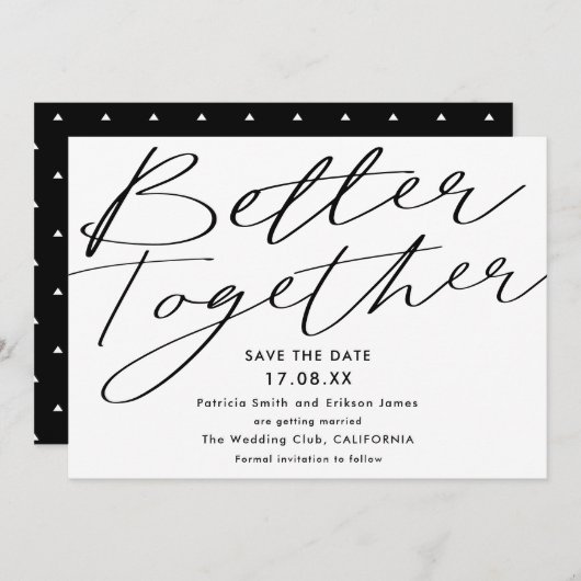 Modern zwart wit kan beter samen de datum opslaan save the date (Voorkant / Achterkant)
