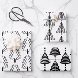 Modern zwart-wit kerstbomen patroon inpakpapier vel