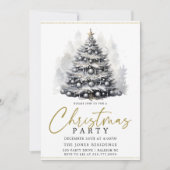 Modern Zwart & Wit Kerstboom Party Goud Kaart (Voorkant)