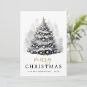 Modern zwart-wit kerstboomfeest feestdagenkaart (Staand voorkant)