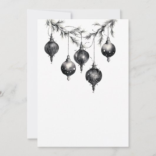 Modern Zwart & Wit Kerstmis Ornamenten Party Kaart (Achterkant)