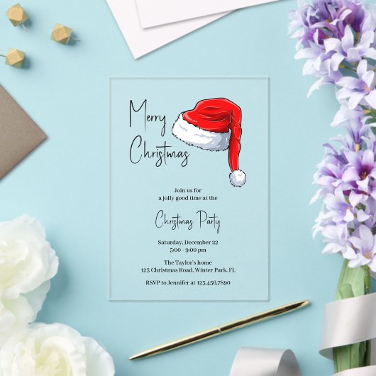 Modern zwart-wit kerstmuts kerstfeest acryl uitnodigingen (Insitu (Huwelijk))