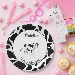 Modern zwart-wit Koe afdrukBaby shower Papieren Bordje