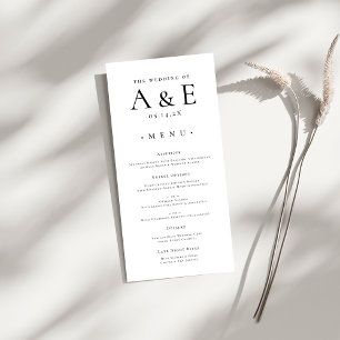 Modern zwart-wit koppels Monogram bruiloft Menu