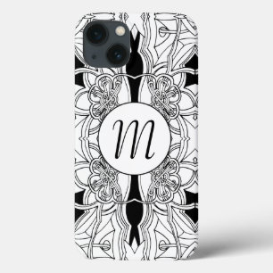 Modern Zwart-wit Kunstwerkontwerp w/Monogram iPhone 13 Hoesje