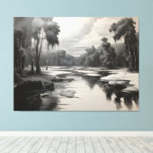 Modern zwart-wit landschapsschilderij canvas afdruk (Insitu (Houten vloer))