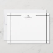 Modern zwart-wit lijn grens monogram notitiekaartje (Achterkant)