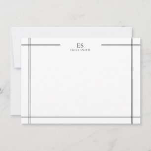 Modern zwart-wit lijn grens monogram notitiekaartje