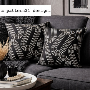 modern zwart-wit lijnkunstpatroon kussen