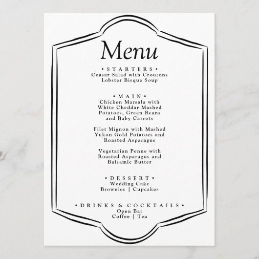 Modern zwart-wit Lijst Retro Diner Trouwen Menu (Voorkant)