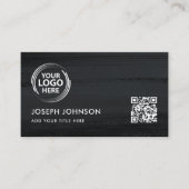 Modern Zwart Wit Logo Donkergrijs Borstel QR Code Visitekaartje (Voorkant)