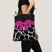 Modern zwart wit luipaard print roze lint tote bag (Dichtbij)