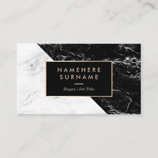 Modern zwart-wit marmer Gold-Visitekaartje Visitekaartje (Voorkant)
