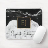 Modern Zwart Wit Marmeren Goud Initiaal Monogram Muismat (Met muis)