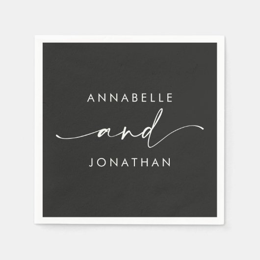Modern zwart wit minimaal eenvoudig script bruilof servet (Voorkant)