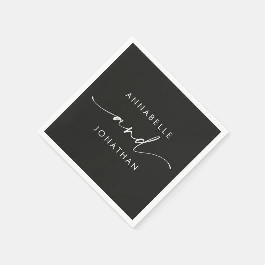 Modern zwart wit minimaal eenvoudig script bruilof servet (Hoek)