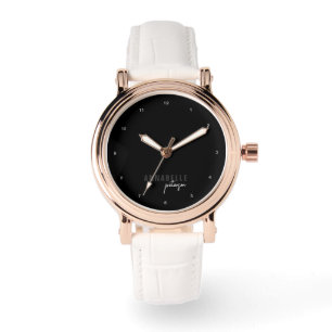 Modern zwart-wit minimaal script gepersonaliseerd horloge