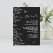 Modern zwart wit Minimal Leaves Wedding Details Informatiekaartje (Staand voorkant)