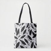 Modern zwart-wit minimalistisch bladpatroon draagtas (Voorkant)