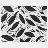 Modern zwart-wit minimalistisch bladpatroon fleece deken (Voorkant (Horizontaal))