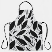 Modern zwart-wit minimalistisch bladpatroon schort (Voorkant)