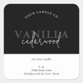 Modern zwart-wit minimalistisch kaarsenlabel vierkante sticker (Voorkant)