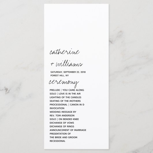 Modern zwart-wit minimalistisch script bruiloft programma (Voorkant)