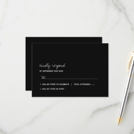 Modern zwart-wit minimalistisch script bruiloft RSVP kaartje