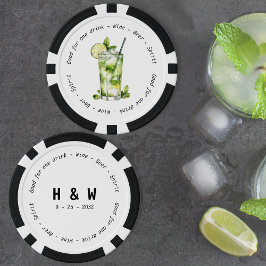 Modern Zwart Wit Mojito Drink Voucher Bruiloft Poker Chips