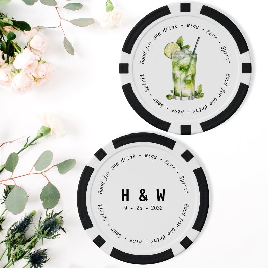 Modern Zwart Wit Mojito Drink Voucher Bruiloft Poker Chips